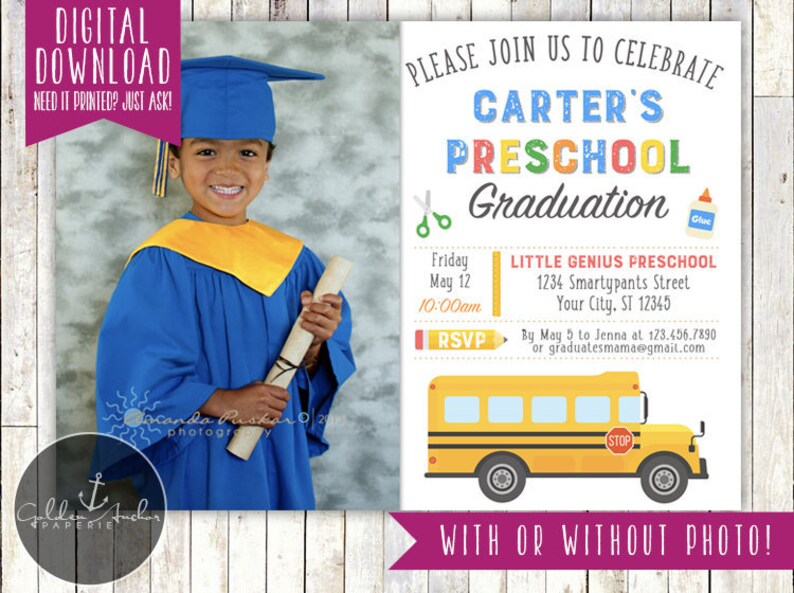 Preschool Graduation Invitation, Kindergarten Graduation Invitation, Photo Printable DIY image 5