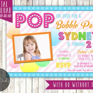 Bubble Birthday Invitation, Bubbles Birthday Invite, Bubble Party, Rainbow Bubbles, Photo - Printable DIY