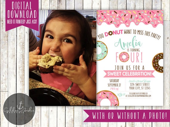 Donut Birthday Invitation, Donuts, Donut Party, Donut Birthday, Invite ...