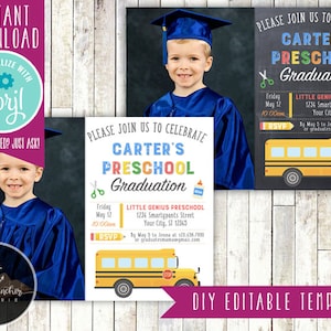 Preschool Graduation Invitation, Kindergarten Graduation Invitation, Photo - Printable DIY