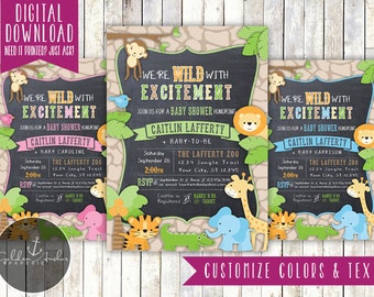 Jungle Baby Shower Invitation, Zoo Invite - Printable DIY