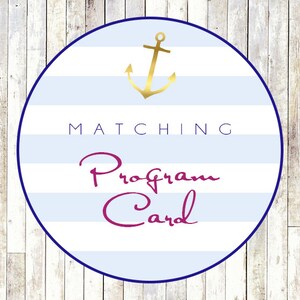 May include: A blue and white striped circle with a gold anchor and the text "MATCHING PROGRAM CARD" in gold and purple lettering.
