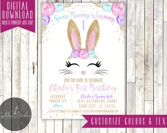 Easter Bunny Birthday Invitation, Floral, Easter Birthday, Some Bunny, Photo - Printable DIY