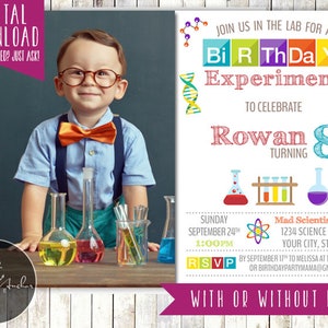 Invitación para fiesta de cumpleaños de ciencia, invitación para fiesta de ciencia, científico, científico loco, foto - Imprimible DIY