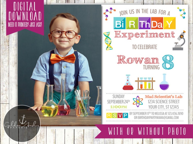 Science Birthday Party Invitation, Science Party Invite, Scientist, Mad Scientist, Photo Printable DIY image 2