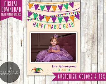 Mardi Gras Bunting Banners Photo Card - Printable DIY