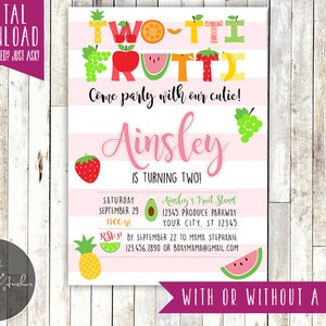 Twotti Frutti Birthday Invitation, Tutti Frutti, Two-tti Frutti, Fruity, 2nd Birthday, Photo - Printable DIY