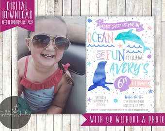 Under the Sea Birthday Invitation, Ocean of Fun, Dolphin, Birthday, Invitation, Photo - Printable DIY