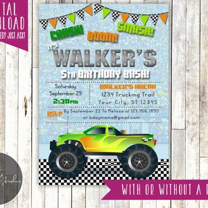 Monster Truck Birthday Invitation, Monster Truck Birthday Invite, Photo - Printable DIY