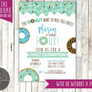 Donut Birthday Invitation, Boy, Donuts, Donut Party, Donut Birthday, Invite, Photo - Printable DIY
