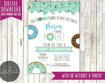 Donut Birthday Invitation, Boy, Donuts, Donut Party, Donut Birthday, Invite, Photo - Printable DIY