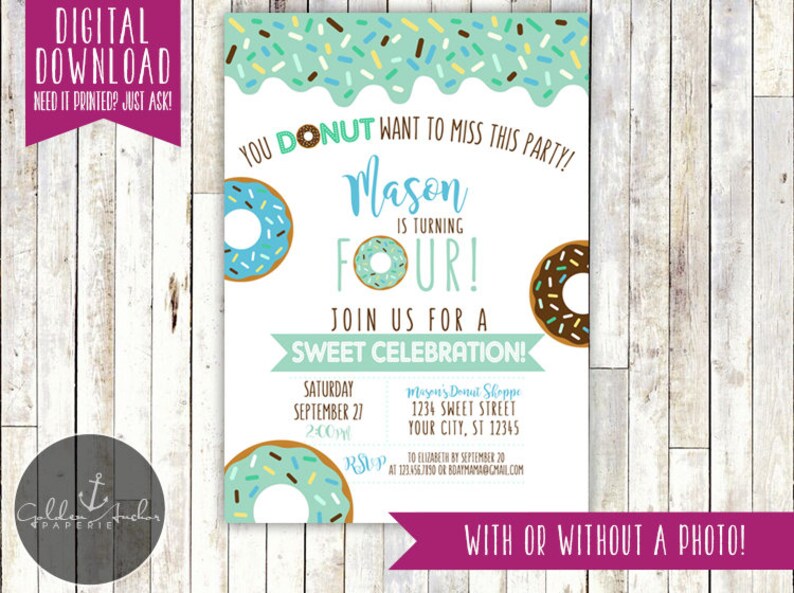 Donut Birthday Invitation, Donuts, Donut Party, Donut Birthday, Invite, Photo Printable DIY image 4