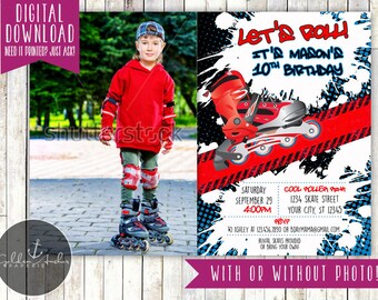 Roller Blading Skating Birthday Invitation, Rollerblade Birthday Invite, Skating Invitation, Roller Blades, ANY COLOR, Photo - Printable DIY