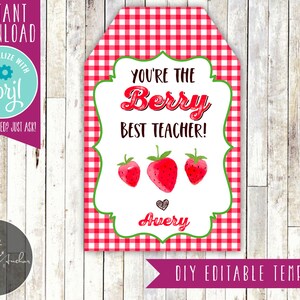 Teacher Gift Tag - Berry Best Teacher Gift Tag, Teacher Appreciation, Berries, Sweet - Printable DIY