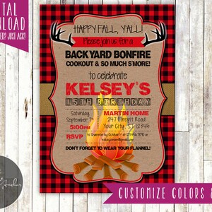 Happy Fall Y&#39;all Birthday Invitation, Bonfire Birthday Invite, Fall Festival Invitation - Printable DIY