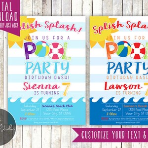 Pool Party Invitation, Summer Birthday Invite, Photo - Printable DIY