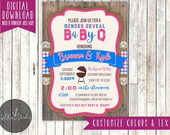 Baby Q Invitation - BabyQ Baby Shower Invitation - Backyard BBQ Invite - Co-Ed Baby Shower Invitation - Printable DIY