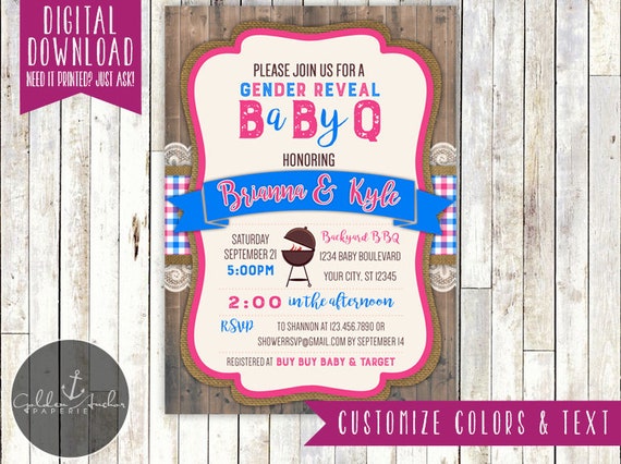 Baby Q Invitation - BabyQ Baby Shower Invitation - Backyard BBQ Invite - Co-Ed Baby Shower Invitation - Printable DIY Il_570xn