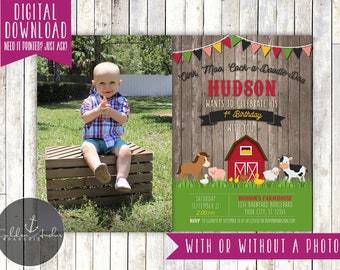 Farm Birthday Invitation, Barnyard Birthday Invite, Farm Animals Invitation, Old McDonald, Photo - Printable DIY