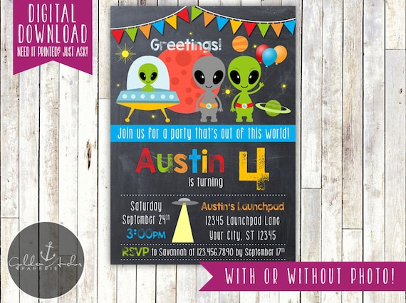 Alien Birthday Invitation, Outer Space Birthday Invite, Out of This World Invitation, UFO, Photo - Printable DIY Il_570xn
