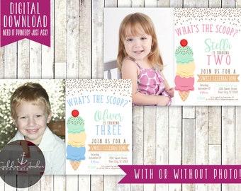 Ice Cream Birthday Party Invitation, Ice Cream Parlor Invite, Photo - Printable DIY