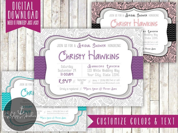 Paisley Bridal Shower Invitation Shabby Chic Bridal Luncheon