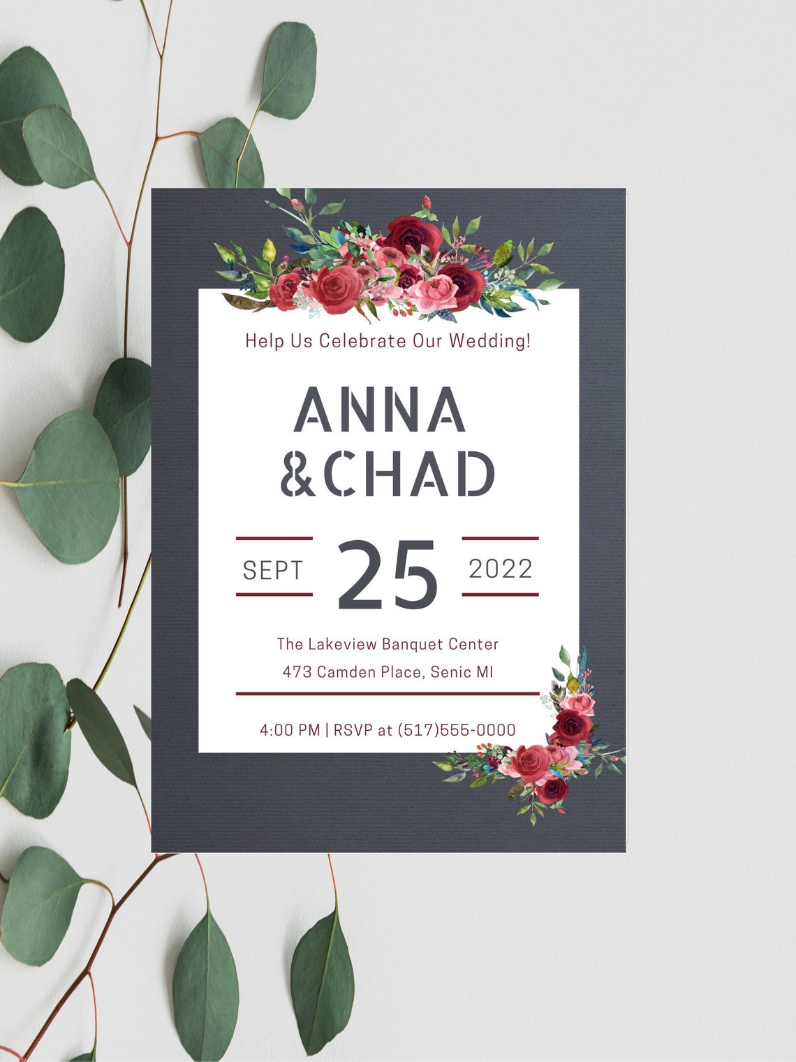 Merlot Navy Grey Instant Download Canva Print Yourself image 1