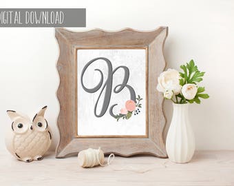 Nursery Monogram, Monogram Alphabet, Nursery Art Decor, Printable Nursery Art, Calligraphy Monogram, Floral Monogram, Digital Printable