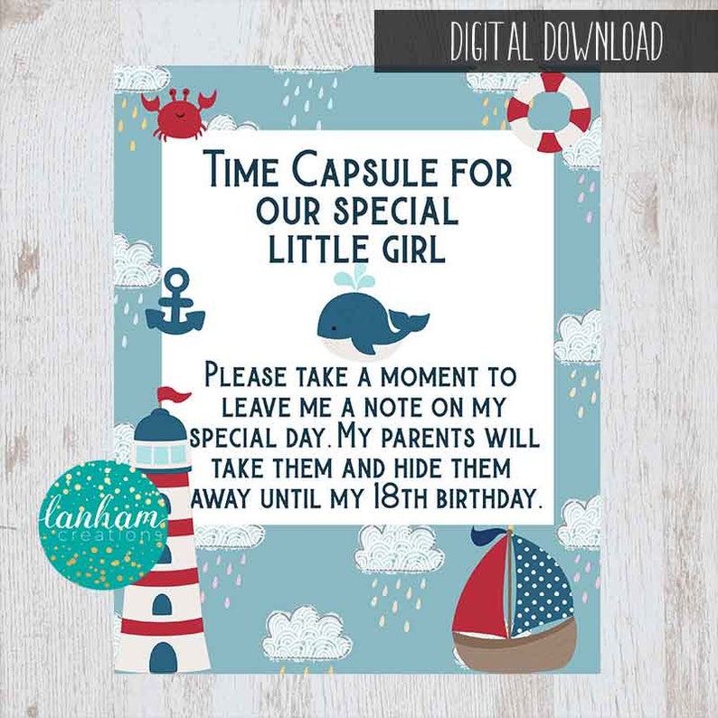Time Capsule, Time Capsule First Birthday, Time capsule sign, Sailing Birthday Party, Nautical First Birthday, Nautical Birthday image 5