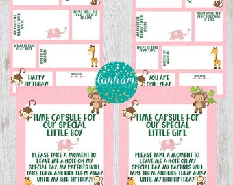 Time Capsule & Message cards, First Birthday Sign, Jungle Birthday, Safari Time Capsule, Pink and Green Time Capsule, Wild One Time Capsule