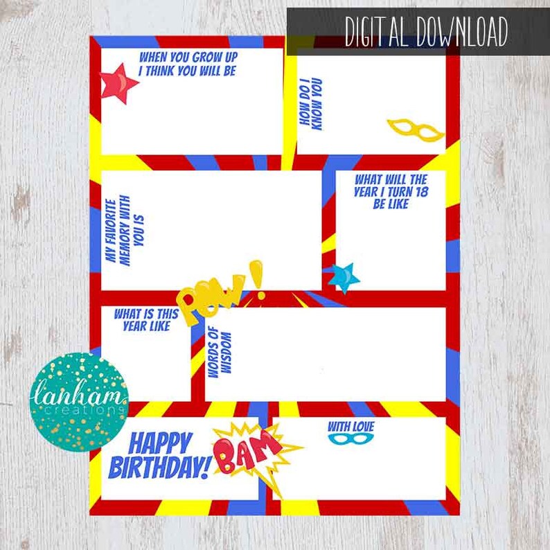 Time Capsule Printable Superhero Party First Birthday Time Capsule Superhero Birthday Birthday Time Capsule Superhero Party Favors image 2