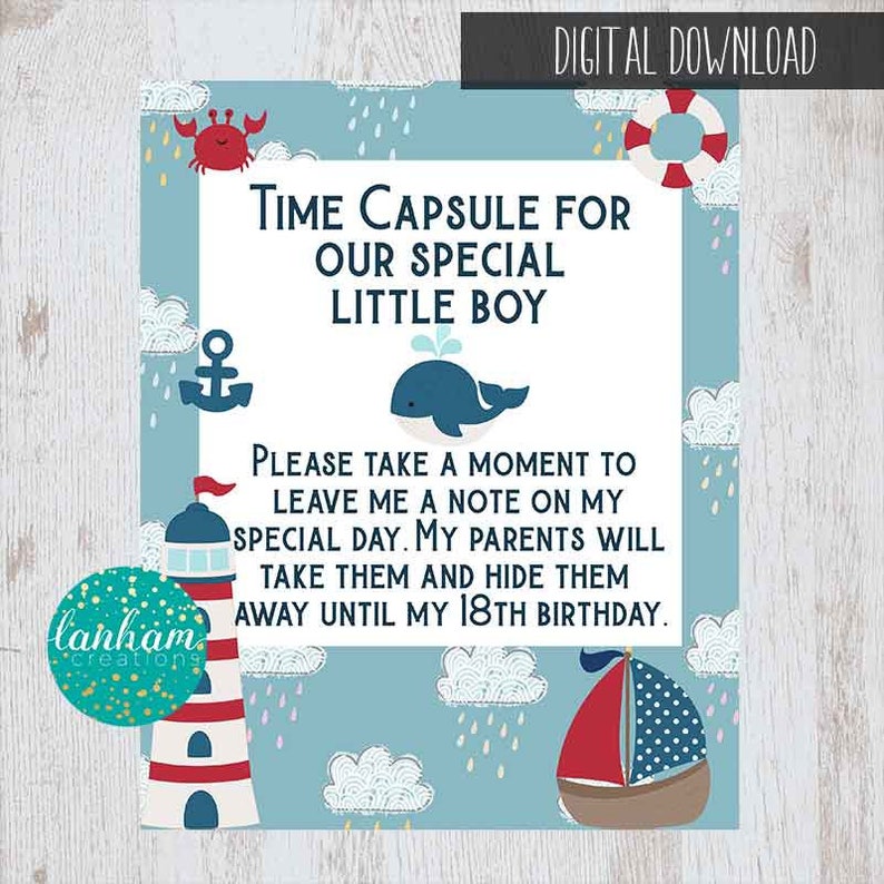 Time Capsule, Time Capsule First Birthday, Time capsule sign, Sailing Birthday Party, Nautical First Birthday, Nautical Birthday image 4