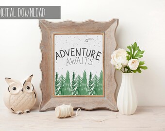 Nursery Sign, Adventure Awaits, Adventure Nursery Sign, Printable Nursery Sign, Nursery Print, Wilderness Sign, Boy's Nursery, Wilderness