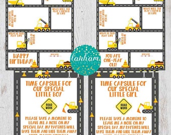 First Birthday Time Capsule - Time Capsule Printable - Construction Birthday Party Decorations - Construction Party - Time Capsule Baby