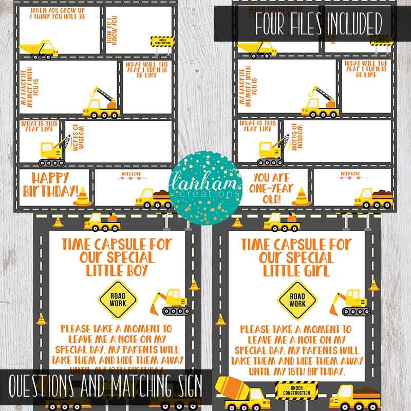 First Birthday Time Capsule - Time Capsule Printable - Construction ...