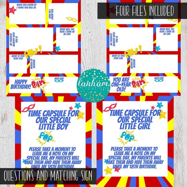 Time Capsule Printable - Superhero Party - First Birthday Time Capsule - Superhero Birthday - Birthday Time Capsule - Superhero Party Favors