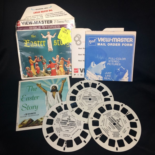 Vintage GAF View-Master -The Easter Story Bible Stores series- 1950 Packet w/ 3 reels & colored Booklet B-880 RARE near Mint