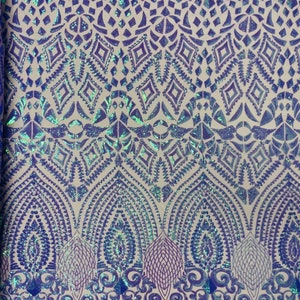 Geometric Damask Design on a  4 Way Stretch Mesh - Sold by the Yard Iridescent Lavender