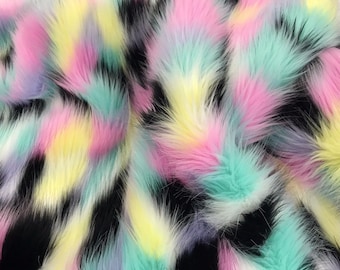 Tie Dyed Multi Color Jacquard Faux Fun Fur Soft Shaggy-60" Wide-Sold By Yard.