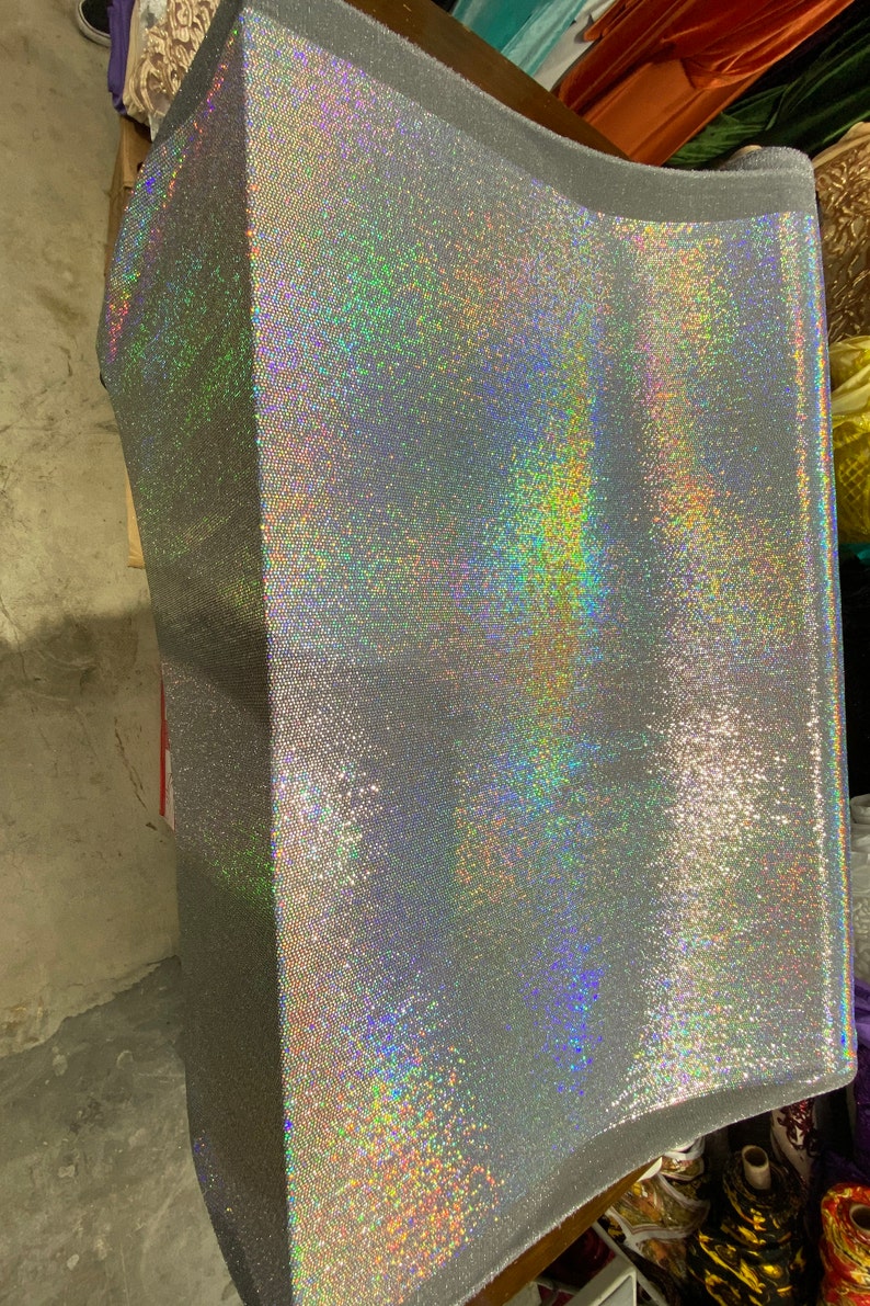 Silver Holographic Circle Sequins on Spandex Sold by the Yard