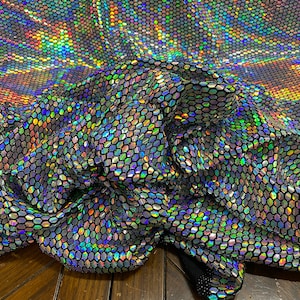 Black Solid Holographic Hexagon Sequins on Spandex - Sold by the Yard
