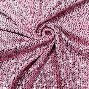 Shiny Sequins on a Stretch Velvet Fabric-Prom-Nightgown-Sold By Yard. Pink