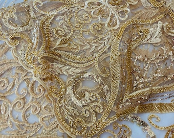 Royalty Fabrics Feathers hand beaded design embroider on a mesh lace-prom-sold by the yard. Royal Blue