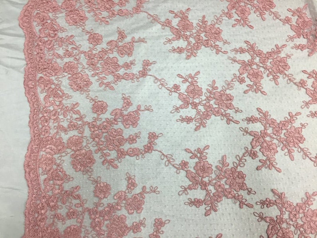 Blush Floral Embroidery on a Crisscross Mesh Lace Sold by Etsy