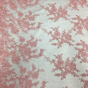 Blush Floral Embroidery on a Crisscross Mesh Lace - Sold by the Yard