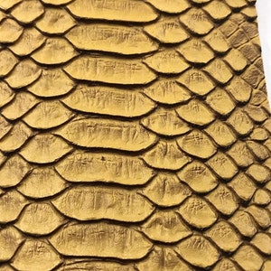 Snake Fake Leather Upholstery, Viper Snake Skin Texture Faux Leather PVC Vinyl Fabric by Yard Matt Gold