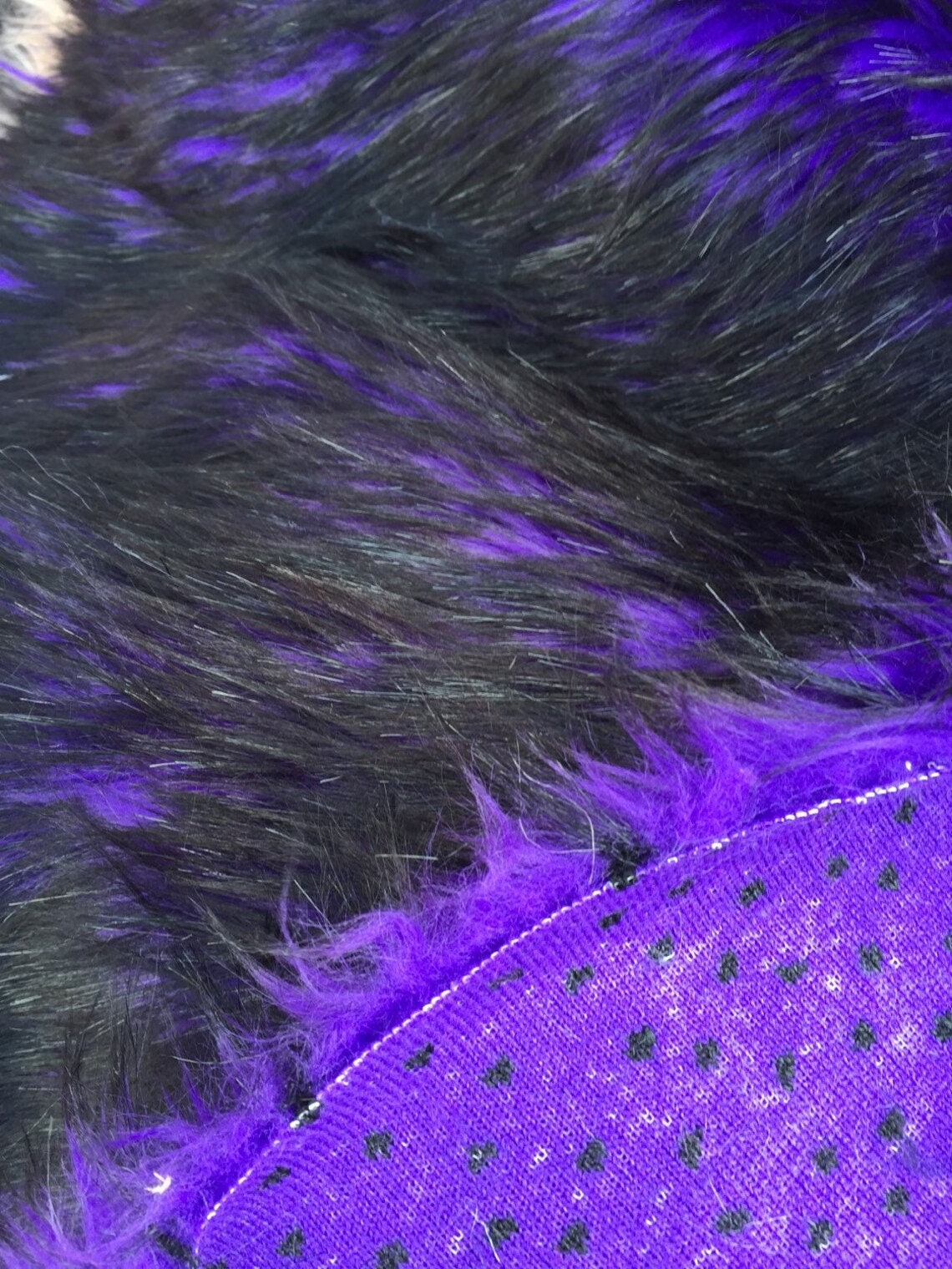 Husky Faux Fur Fabric By The Yard_ Shaggy Long Pile Fake Fur Material/ 2 TONE Fur Plum/Black main image 1