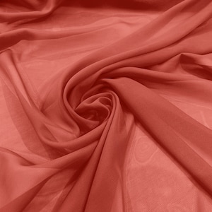 Chiffon Polyester Soft Light Weight, Sheer, See Through Chiffon Fabric/ Bridal Apparel | Dresses | Costumes/ Backdrop. Coral