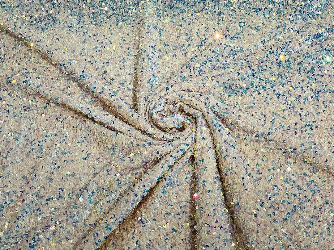 Shiny 5mm Sequin On A 2 Way Stretch Velvet (1 Yard, Gold) main image 1
