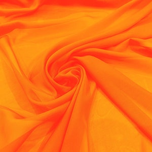 Chiffon Polyester Soft Light Weight, Sheer, See Through Chiffon Fabric/ Bridal Apparel | Dresses | Costumes/ Backdrop. Neon Orange